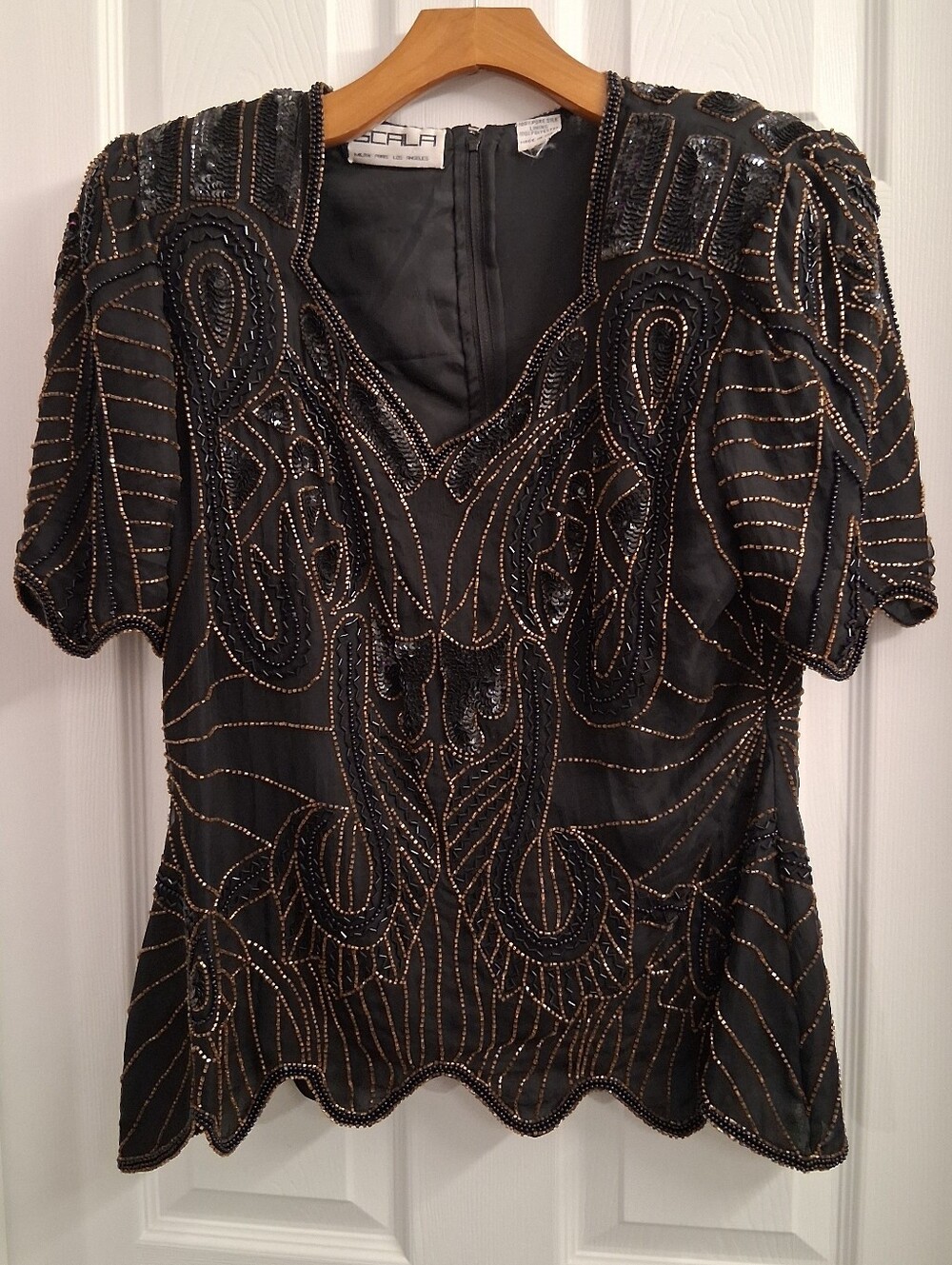 Vintage Scala Beaded Blouse Black Large